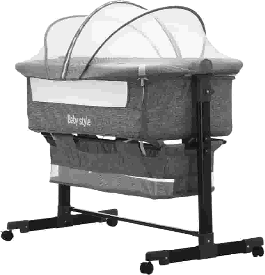 Berço Infantil Portátil Moisés Co-Sleeper Bed Balanço Acoplado Cama com Mosquiteiro para Bebê Recém-Nascido Viagem 10kg (Cinza Claro)