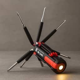 Kit Chave De Fenda E Phillips 8 Em 1 Com LED Integrado, Dobrável, Portátil, Compacto, Ideal Para Reparos Domésticos E Emergências, Marca VARENZIA