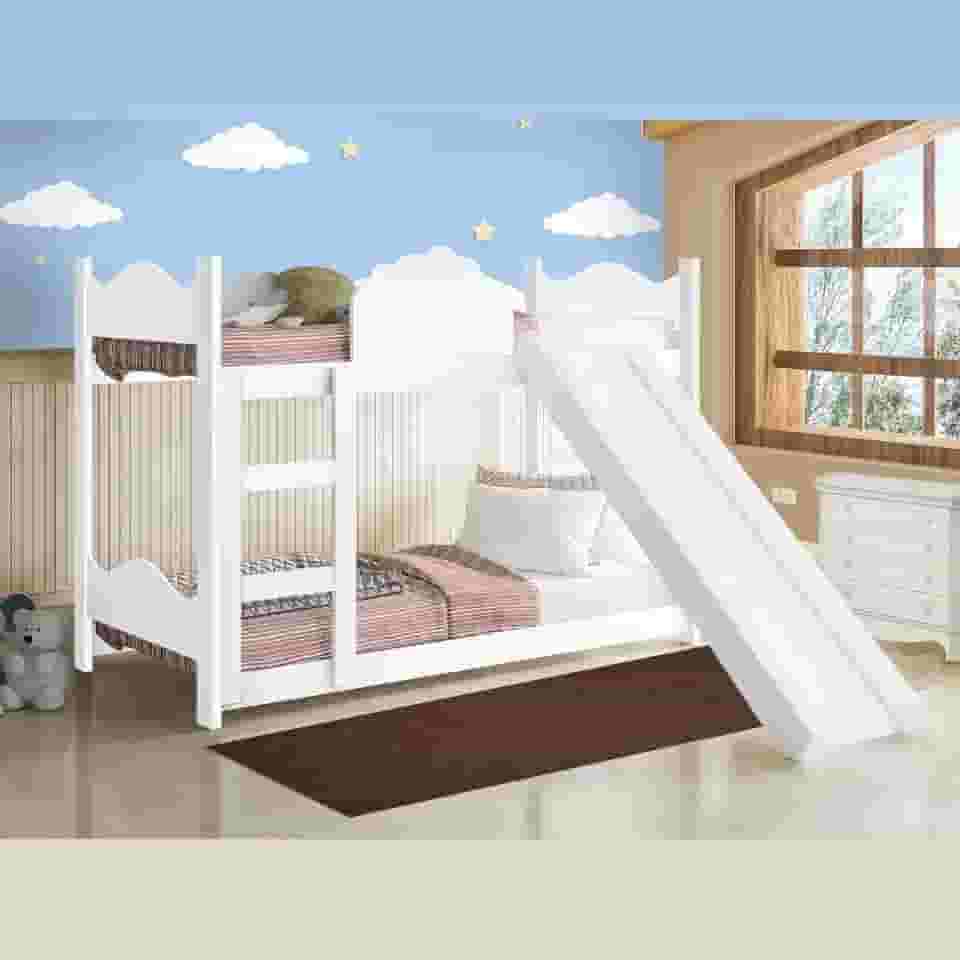 Beliche Cama Solteiro Infantil Escada Escorregador Branco