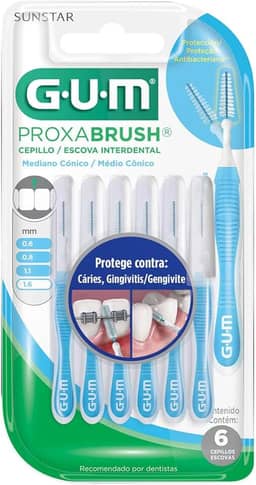 Escova Interdental Portátil Cerda Grande 1.6 mm GUM, Limpeza entre os Dentes, 6 unid., Gum, Azul, 1.6 Mm
