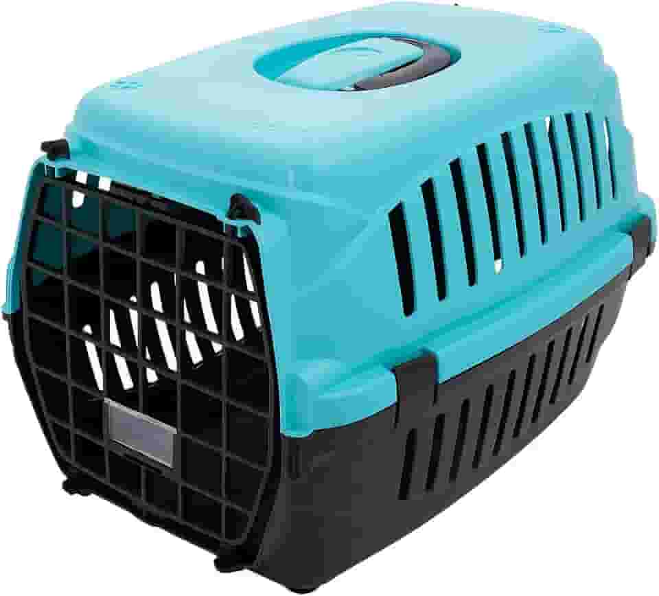 Caixa de Transporte Pet N2 Turquesa com Base Preta 6 a 10kg – Transportadora Plástica Resistente para Cães e Gatos, Viagens, Passeios e Veterinário