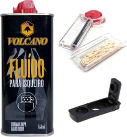 Kit Fluido Volcano 133ml Pedra Pavio E Vedação Anti-evaporação