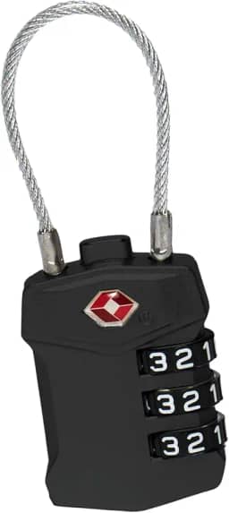 Cadeado com Cabo de Aço e Combinação de 3 Dígitos, Trava de Segurança TSA, Preto (Preto)