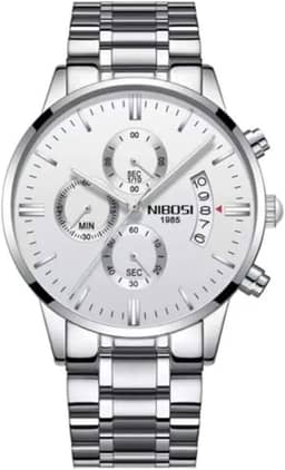 Relógio Nibosi Masculino De Pulso 2309 Aço Inoxidável Cronógrafo Ponteiros Pequenos Funcionais Estojo Original