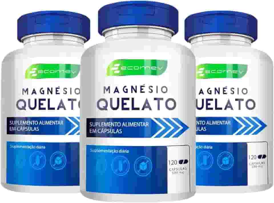 3Un Magnesio Quelato 100% Puro 500mg 360Cáps Maxima Absorção Kit 6 Meses Ecomev