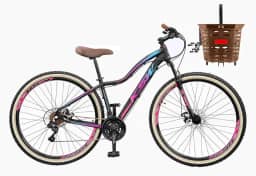 Bicicleta Aro 29 Feminina Quadro em Alumínio KSW MWZA com Cesta Estilo Retrô Vintage 21 Velocidades Freio a Disco