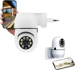 Câmera de Segurança Plug Tomada Sem Fio 2MP WiFi Visão 360° HD 1080p Câmera IP Infravermelho Controle via App 2 Modos de Visão Noturna Áudio Bidirecional Detecção de Movimento - Premium®