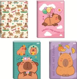 Kit de Cadernos Brochura, Jandaia, 1/4, Capa Dura, Capyvibes, 80 Folhas, Pacote com 5