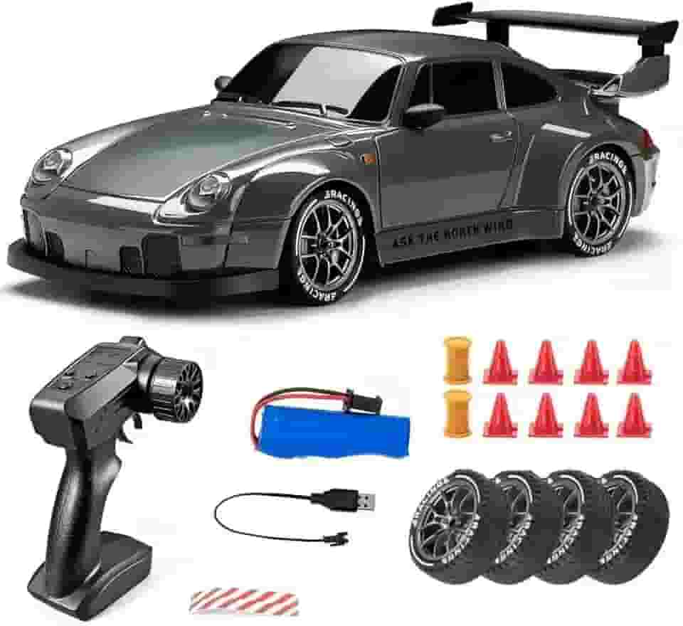 Carro RC Drift 1/24 2,4 GHz 4WD Controle Remoto Esportivo Corrida Modelo 993 Tração 4x4, Com Bateria e Pneus Drift