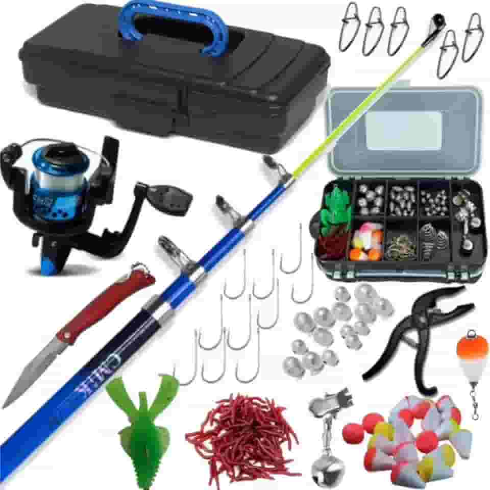 Kit de Pesca Completo com Vara, Molinete, Estojo, Iscas e Acessórios