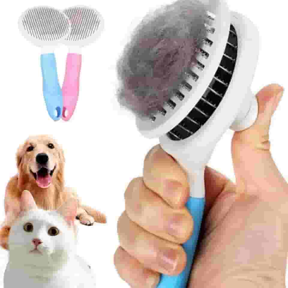 Escova Rasqueadora Pet Tira Pelos Cachorro Gato Cão com Cerdas de Aço Flexíveis e Cabo Ergonômico Escovas Limpeza Autolimpantes para Queda e Cuidados dos Pelos de Pelagem Média a Longa, Remove Nós e Pelos Soltos com Suavidade (Azul)