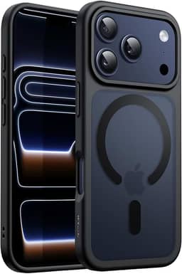 JETech Capa Magnética para iPhone 17 Pro 6,3 Polegadas Compatível com MagSafe, Case de Telefone Traseira Fosca Translúcida, Fina e Minimalista À Prova de Choque (Preto)