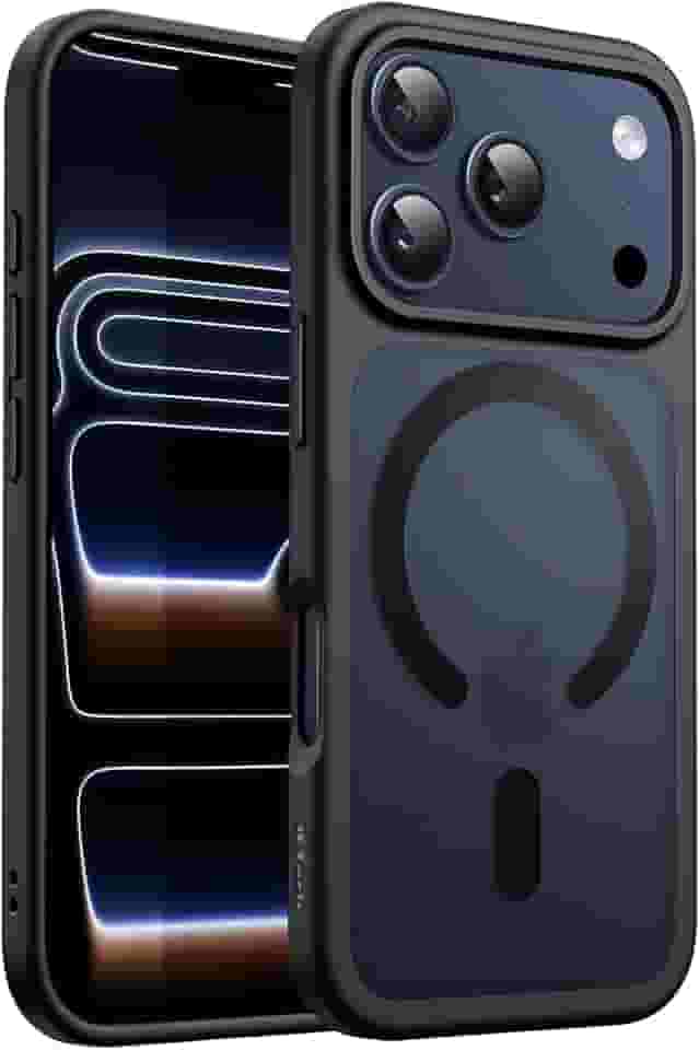 JETech Capa Magnética para iPhone 17 Pro 6,3 Polegadas Compatível com MagSafe, Case de Telefone Traseira Fosca Translúcida, Fina e Minimalista À Prova de Choque (Preto)