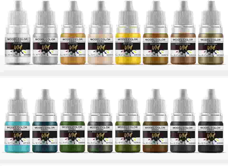 VM Pigmentos ecológicos à base de água WWII Armadura e Infantaria Conjunto de Cores de Sombras Militares Tintas para Todos os Dioramas/Figuras Modelo Pincel Cores Acrílicas – 16 Frascos x 5 ml