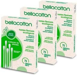 3 caixas de cotonete ecológico com hastes de papel biodegradável