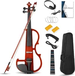 VEDO Violino Elétrico, Conjunto de Violino Elétrico Silencioso 4/4, Violino de Madeira Maciça e Metal, com Acessórios em Ébano, Kit para Iniciantes Adultos e Adolescentes (VVC-HHS)