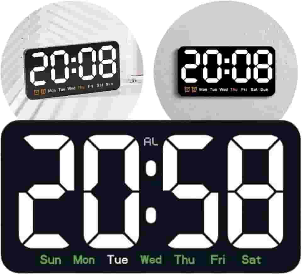 Relógio Digital para Mesa ou Parede - Display de Luz LED, Hora e Dia da Semana, Ideal para Casa, Escritório,Academia, Clínica, Estúdio, Galpão, Recepção e Uso Comercial(Led Branco)