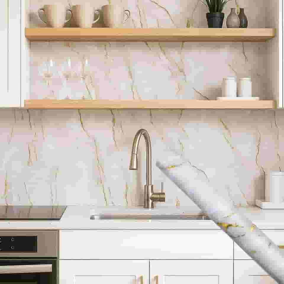 Papel de Parede Premium Mármore Texturizado 5 metros = 1 Rolo de 5m X 45cm Autoadesivo Sala, Cozinha, Banheiro