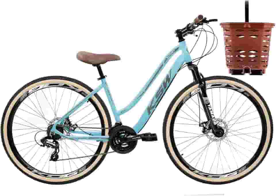 Bicicleta Aro 29 Feminina KSW Sunny Tipo Retrô C/Cesta Marrom Estilosa Relação 3x7v e Freios a Disco