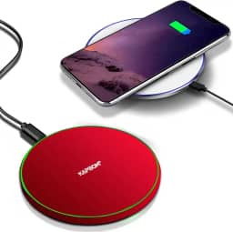 Carregador Rápido sem fio 15W compatí vel com iPhone 16 15 14 13 12 11 Pro Max/Mini/Plus/XR/X/8, Max Fast Wireless Pad Mat para Samsung Galaxy S23/S22/S21/S20/S10 Vermelho