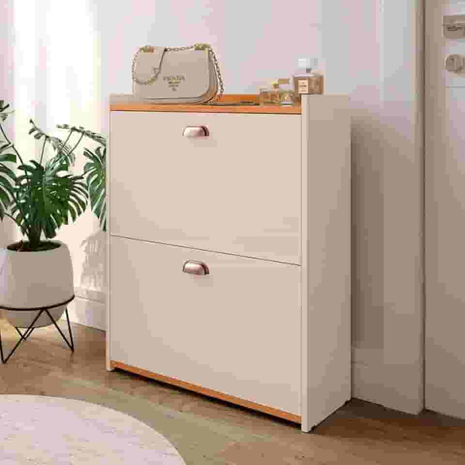 Sapateira Closet 2 Gavetas Basculantes Organizadora 12 Pares Quarto Hall De Entrada Multiuso (Off White)