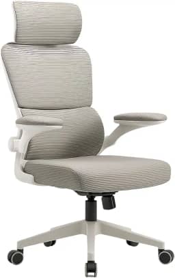 Cadeira de Escritório Cinza VMSTARK com Suporte Lombar Ajustável, Encosto de Cabeça e Design Ergonômico