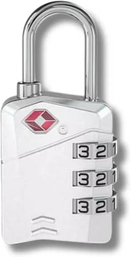 Cadeado de Combinação TSA, 3 Dígitos, Trava de Segurança para Mala Bagagem lock004 (Prata)