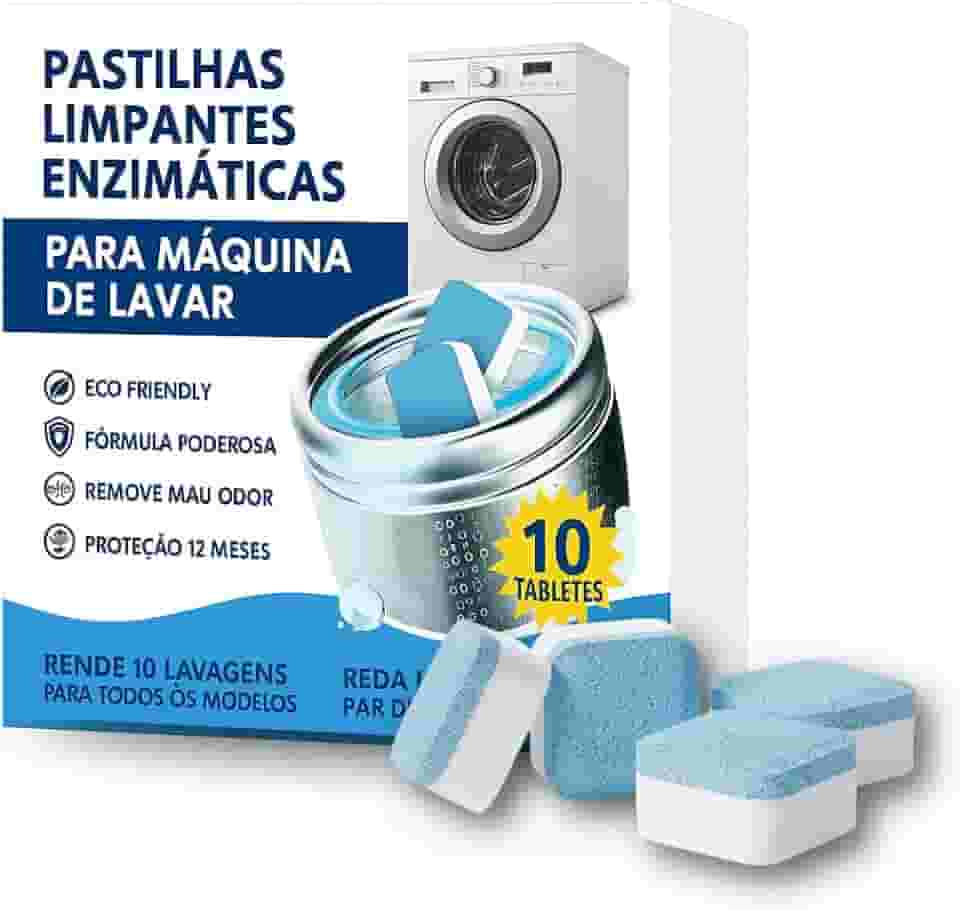 Limpa Maquina de Lavar Roupas em Tabletes/Pastilhas kit c/10 und | 10 Ciclos de Limpeza e Higienização para todas as maquinas de Lavar Roupas c/tampa frontal ou superior