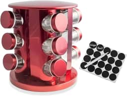 Porta Tempero Mantimentos Giratório Cozinha Inox 12 Potes (VERMELHO)