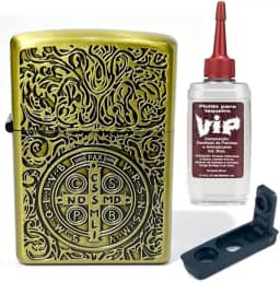 Isqueiro Clássico Medalha de São Bento, com vedação anti-evaporação e Refil 60ml