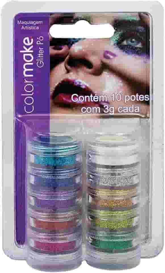 Yur 2750, Pintura Facial, Glitter Pó com 10 Cores, Cartela com 10, Multicor, Colormake
