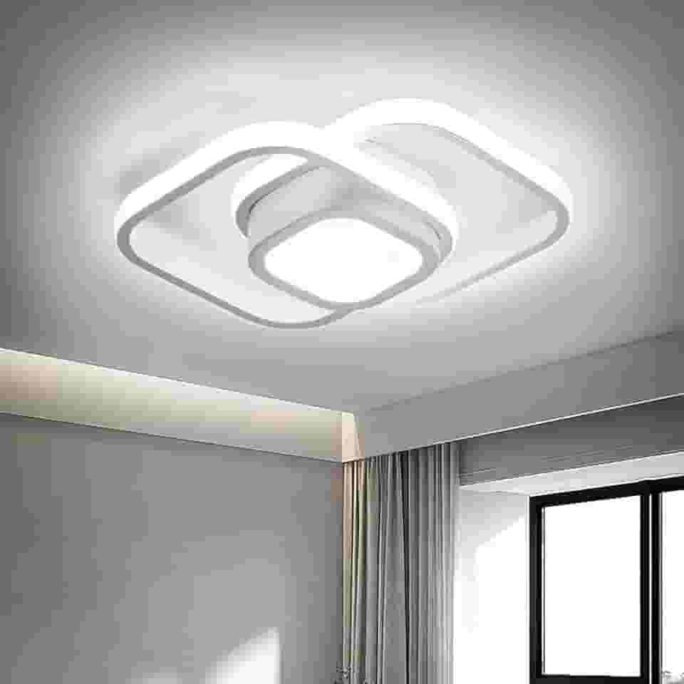BEMMY Luminária de Teto, Lustre Quadradocom Holofote, Quarto, Cozinha, Sala de Estar, Decoração, Lustre Regulável 3 Cores de Luz Ajustáveis 85-265V(Branco)