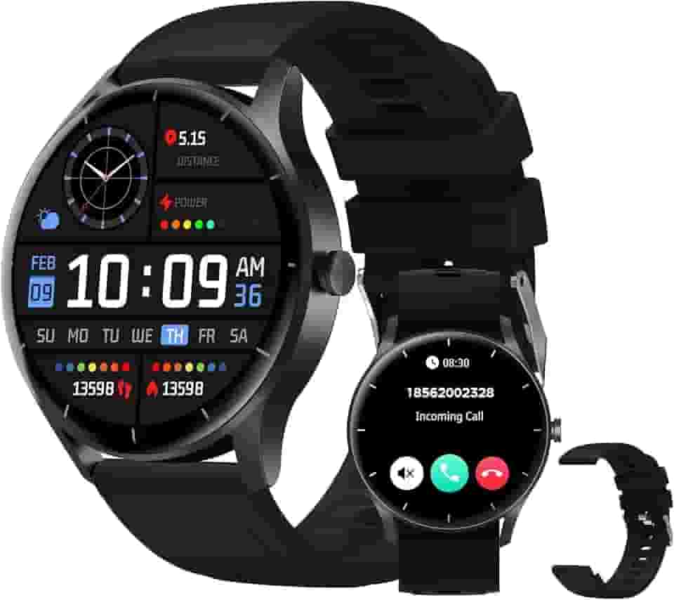 Smartwatch PEJE Relógio Smartwatch com Pulseira Extra - Tela Touch HD 1.28",À Prova d'Água 1ATM,Faz Chamadas Bluetooth,123+ Modos Esportivos,Bateria de 5-7 Dias,Compatível com iOS/Android.(Preto)