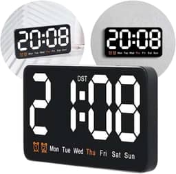 Relógio Digital para Mesa ou Parede - Display de Luz LED, Hora e Dia da Semana, Ideal para Casa, Escritório,Academia, Clínica, Estúdio, Galpão, Recepção e Uso Comercial(Led Branco)