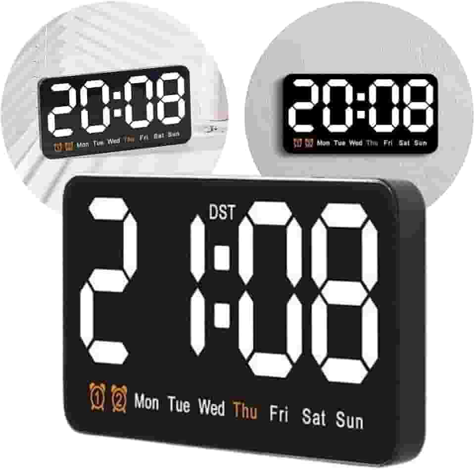 Relógio Digital para Mesa ou Parede - Display de Luz LED, Hora e Dia da Semana, Ideal para Casa, Escritório,Academia, Clínica, Estúdio, Galpão, Recepção e Uso Comercial(Led Branco)