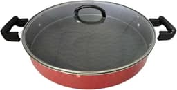 Tacho Panela Grande Disco de Arado Alumínio Antiaderente 40cm Com Tampa De Vidro (Vermelho)