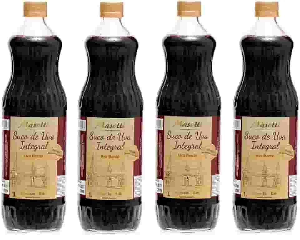 Kit 4 Garrafas Suco Integral Uva Bordô 1 litro