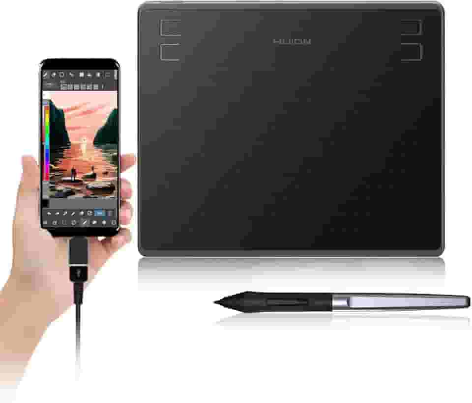 Huion Tablets gráficos digitais HS64 OSU! Tablet de desenho com caneta stylus sem bateria 8192 e 4 teclas expressas, uso ideal para educação a distância e conferência de casamento