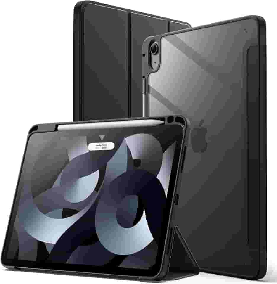 JETech Capa para iPad Air 11 Polegadas M3/M2 (2025/2024), iPad Air 5/4 (10,9 Polegadas, Modelo 2022/2020) com Porta Pencil, Capa Traseira Transparente e Claro, Suporte Fino (Preto)