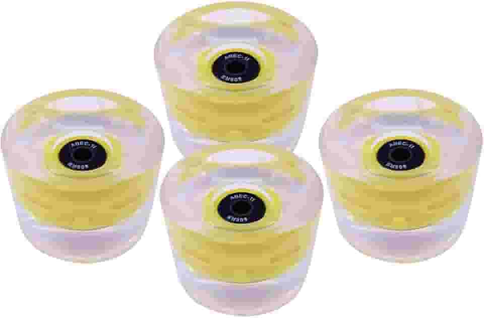 Rodas de skate flash LED 70 mm - material PU, reduz a vibração, durômetro de 80 A - perfeito para esportes de parque e patinação de rua em cruzeiro - amarelo e preto