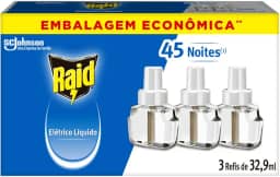 Raid Repelente Eletrico Líquido Refil, Até 45 Noites de Proteção, 3 unidades de 32,9ml