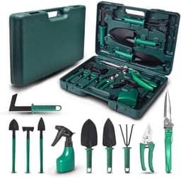 Kit de Ferramentas de Jardinagem 10 Peças Maleta - AMOVO Fox Garden - Metal - Verde - GARDEN_TOOL_SET