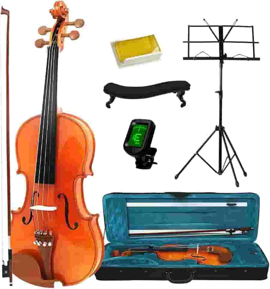 Kit Violino 4/4 Todo Madeira Estante Espaleira Afinador Breu