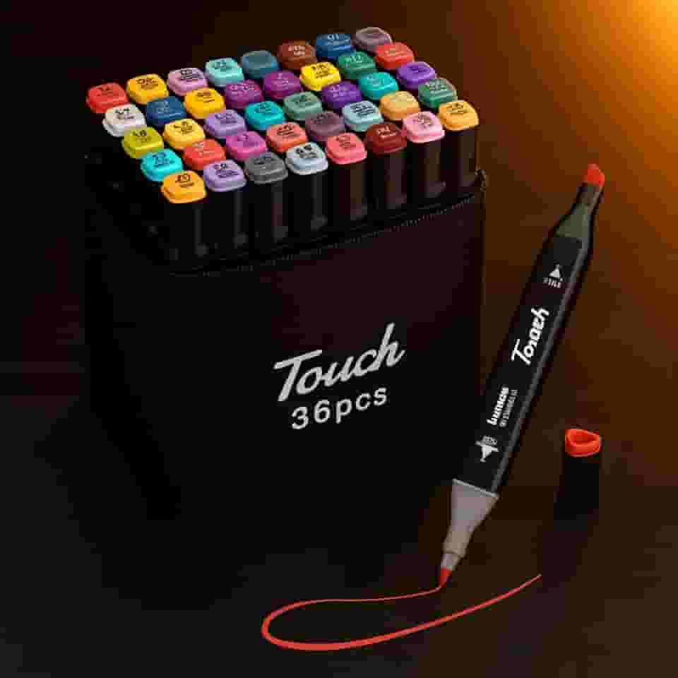 Kit Canetinha de 36 Canetas Marcador Permanente Ponta Dupla Touch Coloridas para Desenho Profissional Escolar Infantil com Estojo Organizador Base Artista Canetinha Hidrográficas Alcool Caneta Colorir