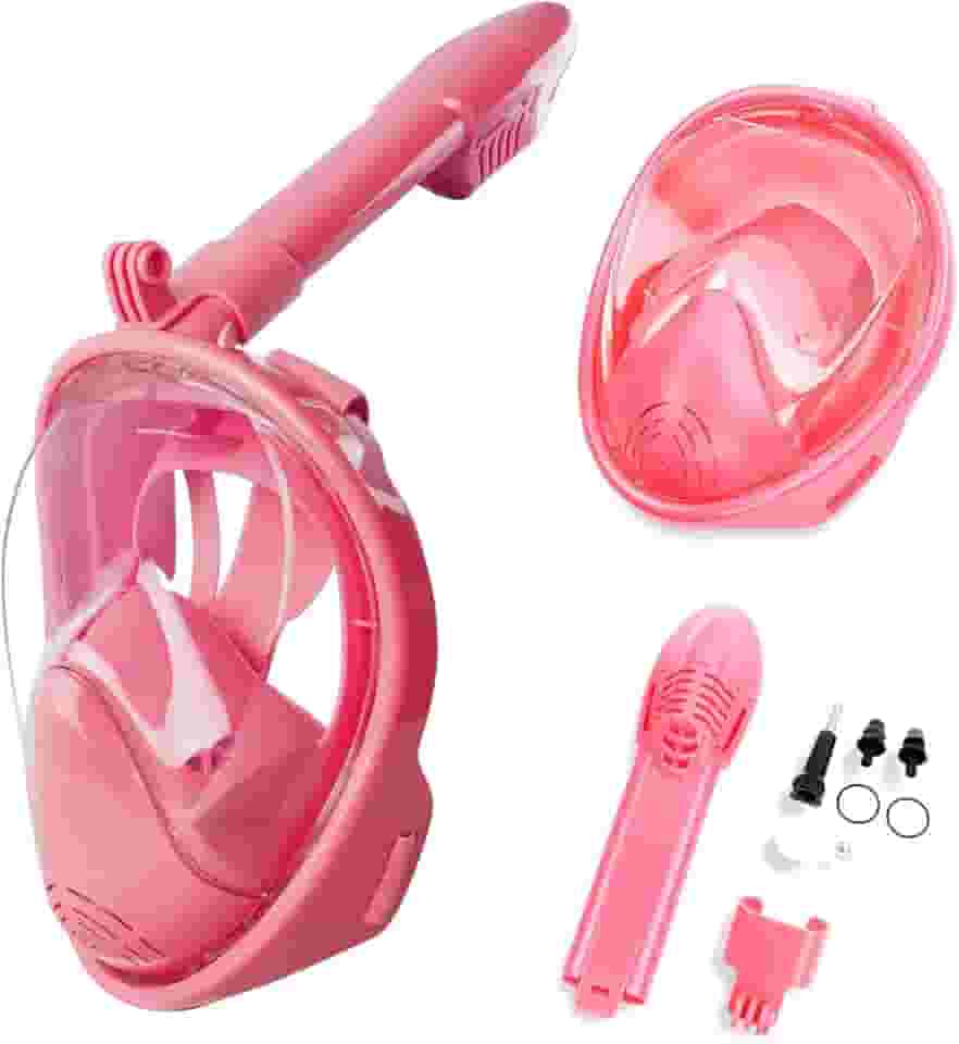 Kit de Mascara Mergulho Snorkel Full Face Anti-fog Infantil (Rosa)