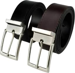 Kit 2 Cintos Social Masculino Couro Ecológico Dupla Face, Fivela prateada - TONSHOP