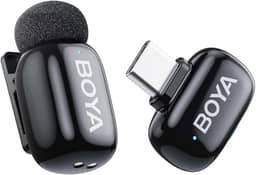 BOYA Mini microfones sem fio para iPhone 15-16/Android/PC com plugue USB-C, cancelamento de ruído AI de 3 níveis, trocador de voz, bateria de 100 metros 6h para gravação de vídeo, podcast, entrevista