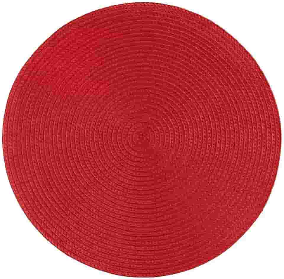 Kit 6 Jogos Americanos Redondos Decorativos | Cores Variadas | Elegância e Proteção para Mesa de Jantar (Vermelho, 6 peças)