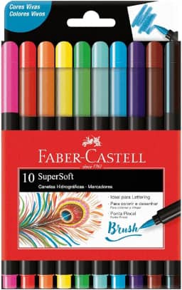 Caneta Ponta Pincel, Faber-Castell, Supersoft Brush, 15.0710SOFT, 10 Cores