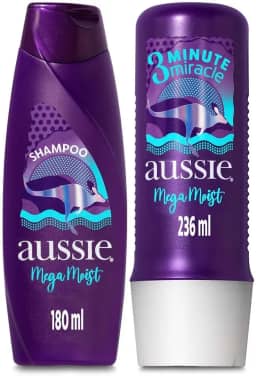 Kit Aussie Mega Moist Super Hidratação Shampoo 180Ml e 3 Minutos Milagrosos 236Ml, Aussie, Roxo